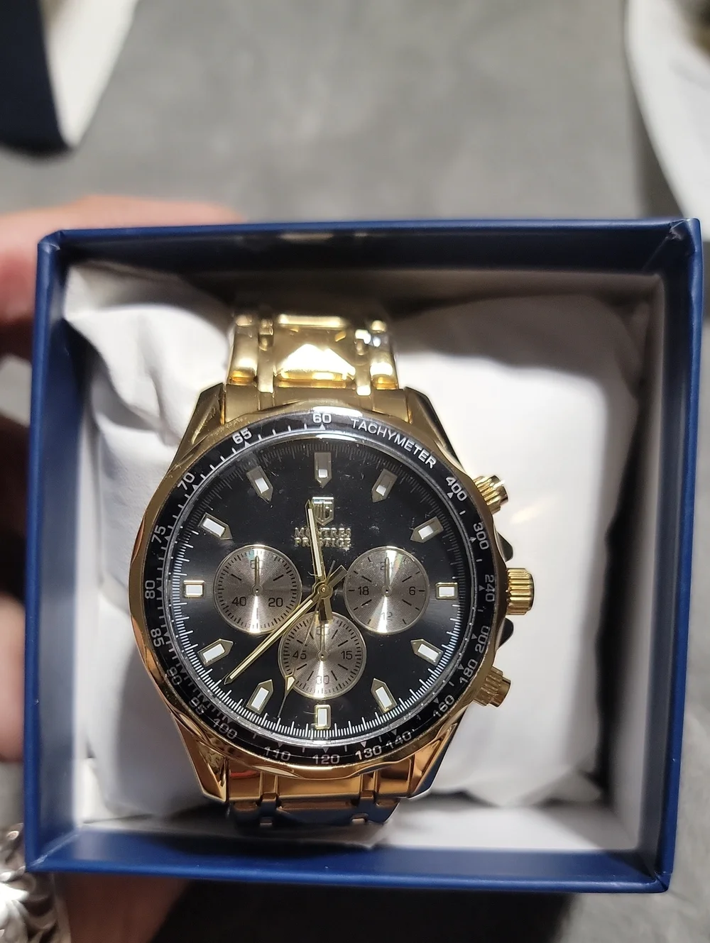 New⌚️Montres Prestige Gold-tone Chronograph Style 45mm Watch Black Dial MPW-0352